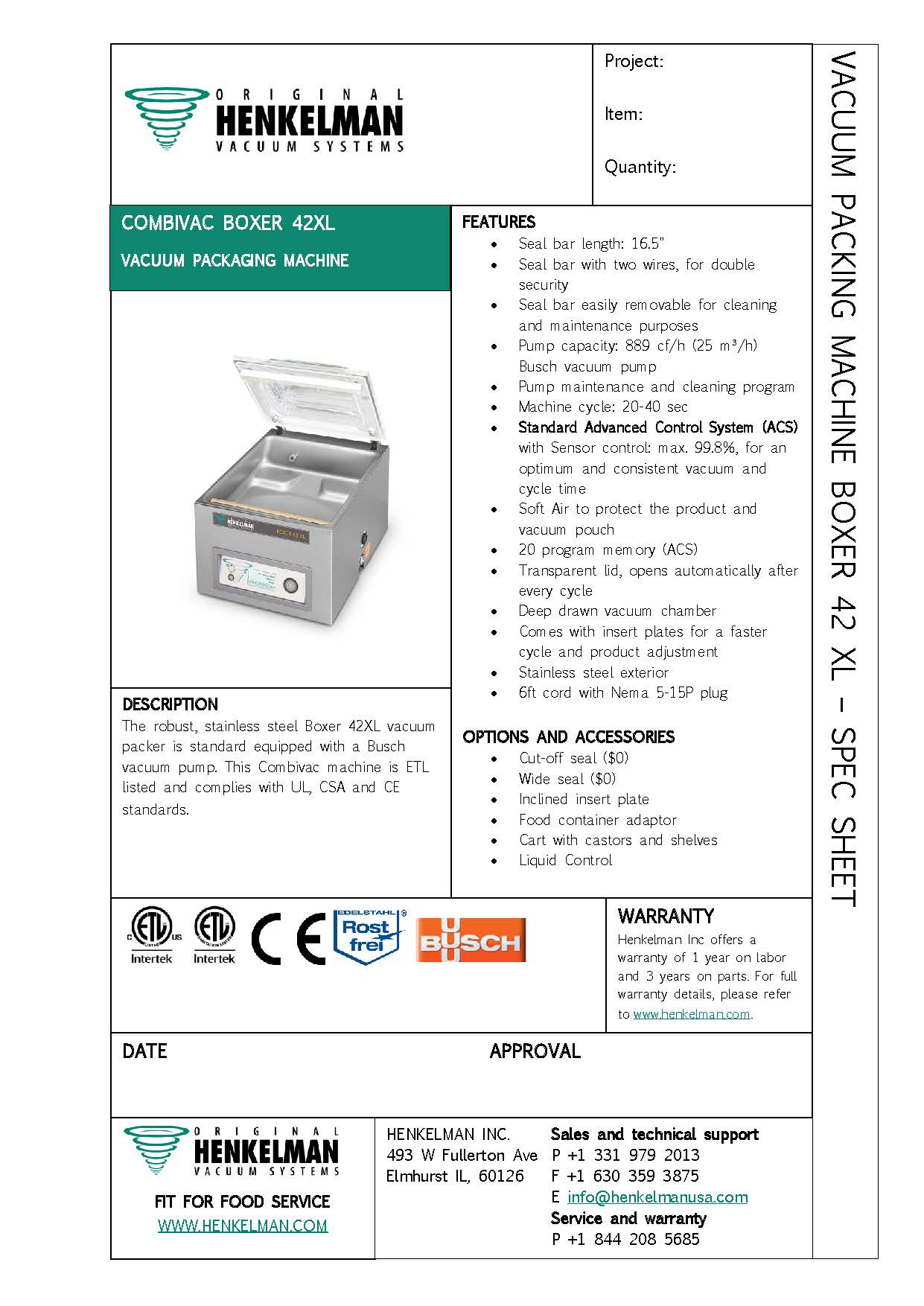 Commercial Vacuum Sealer Certified Used Henkelman Boxer 42XL with 16.5" seal bar