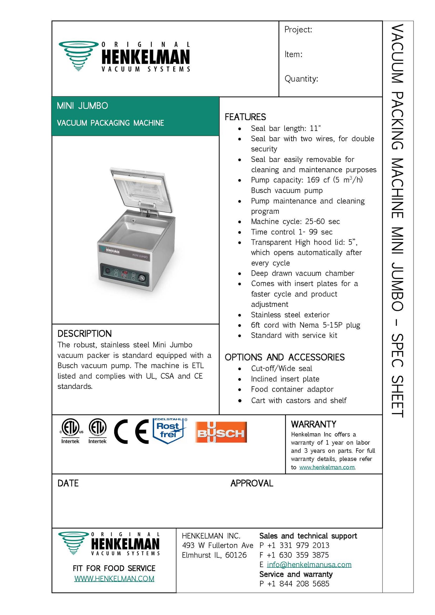 Commercial Vacuum Sealer Certified Used Henkelman Mini Jumbo