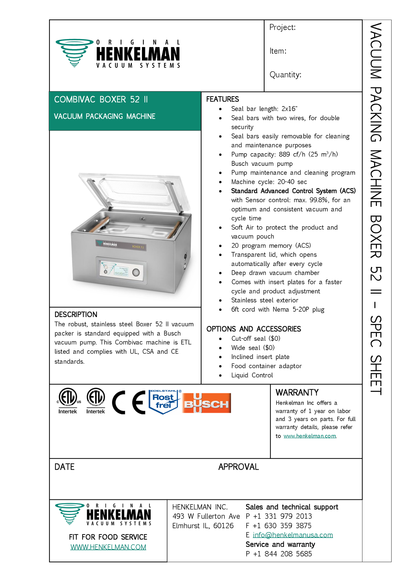 Commercial Vacuum Sealer Certified Used Henkelman Boxer 52 II