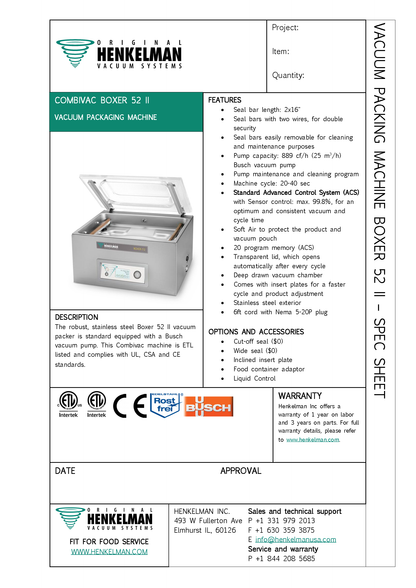 Commercial Vacuum Sealer Certified Used Henkelman Boxer 52 II