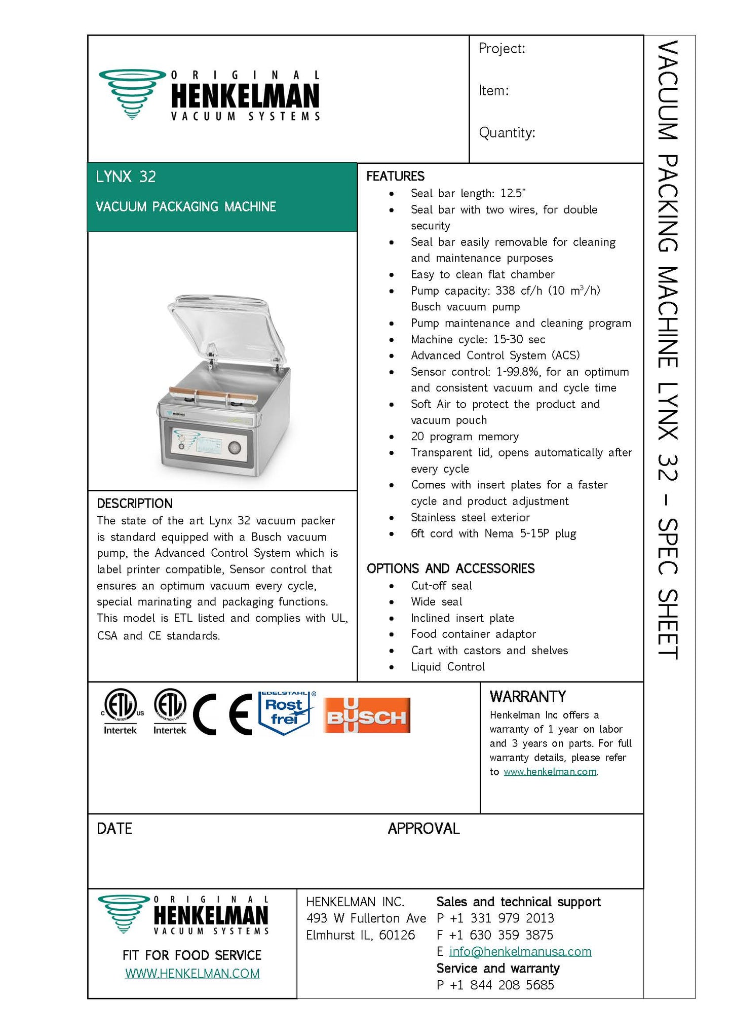 Commercial Vacuum Sealer Certified Used Henkelman Lynx 32