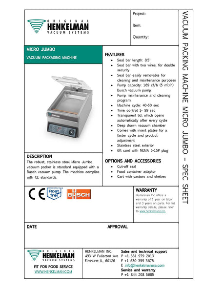 Commerical Vacuum Sealer Certified Used Henkelman Micro Jumbo