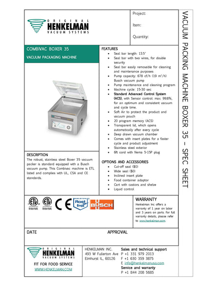 Commercial Vacuum Sealer Certified Used Henkelman Boxer 35
